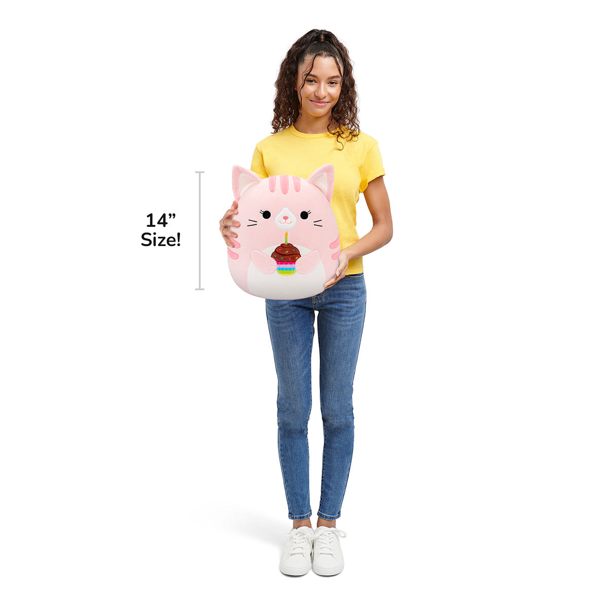 14-Inch Laura the Pink Tabby Cat Holding Birthday Cupcake - Image 7